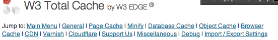 W3 Total Cache plugin - Screenshot of menus under 'General Settings'