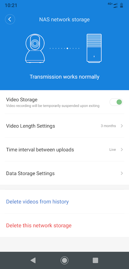 NAS storage settings in Xiaomi Mi Home Security Camera