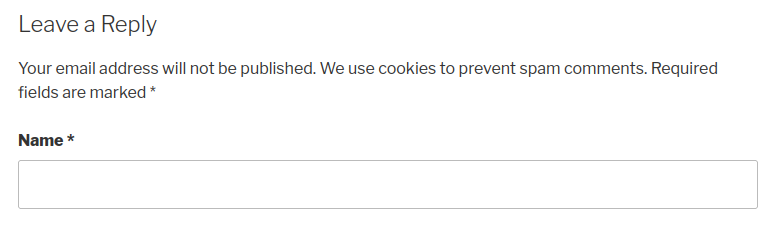 comment form with cookie warning